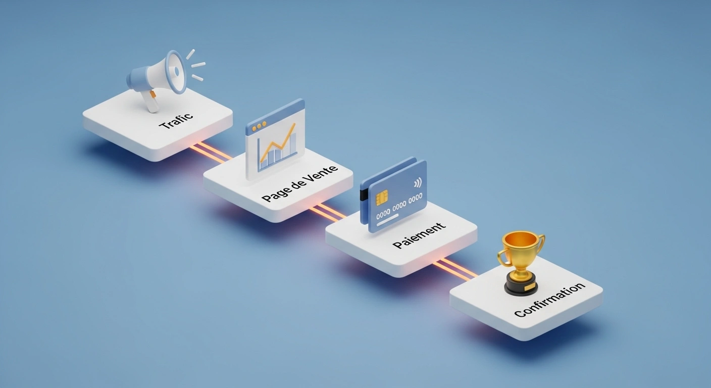 Schéma simple d'un tunnel de vente pour un mini-produit digital