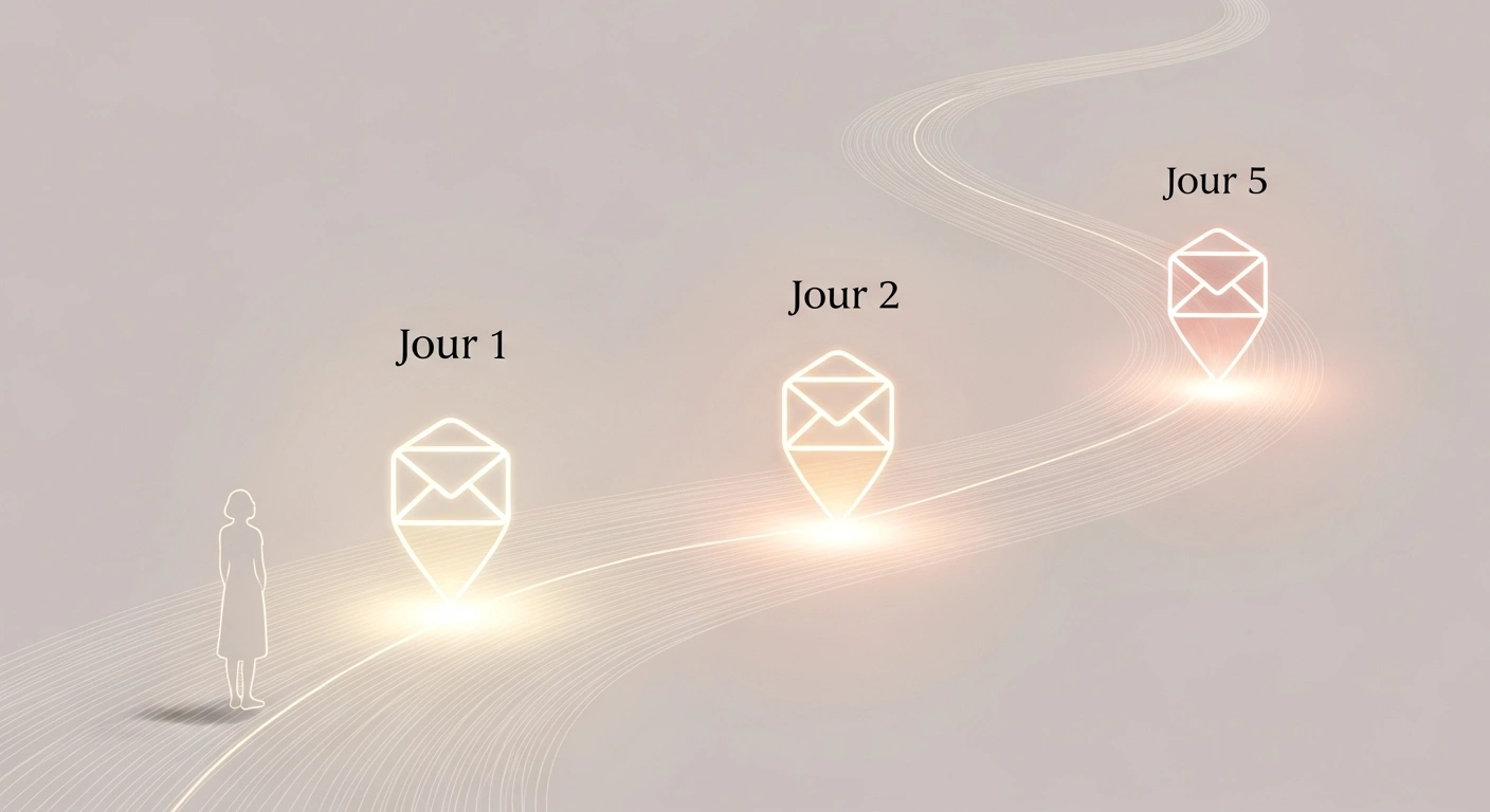 Schéma illustrant une séquence de 3 emails automatisés envoyés à un nouvel abonné.