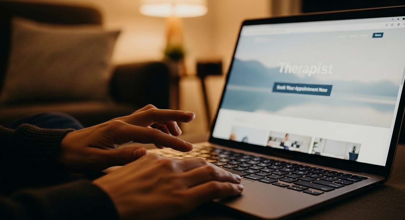 Interface de prise de rendez-vous en ligne sur un ordinateur portable, symbolisant la facilité de conversion.