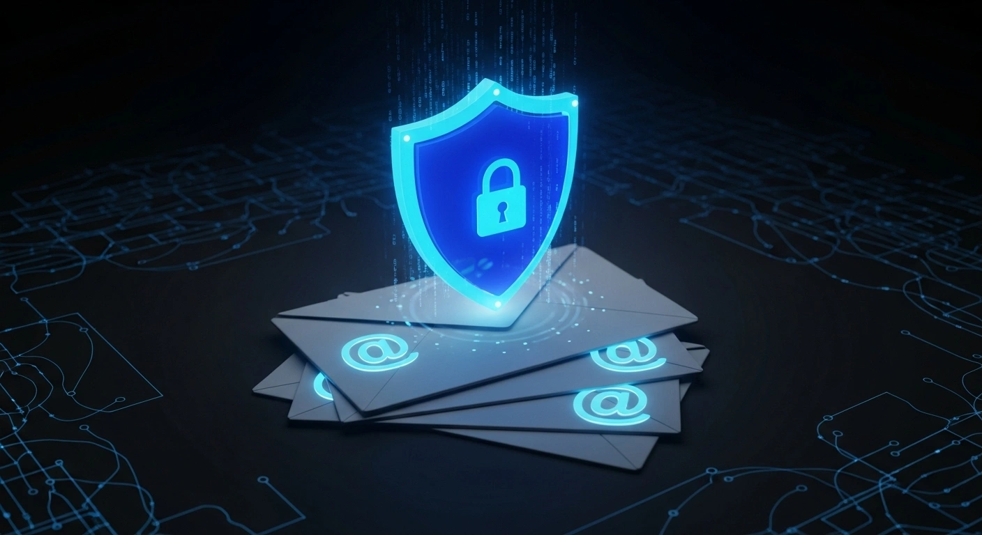 Un cadenas protégeant une enveloppe, symbolisant la sécurité et le contrôle d'une adresse email professionnelle.