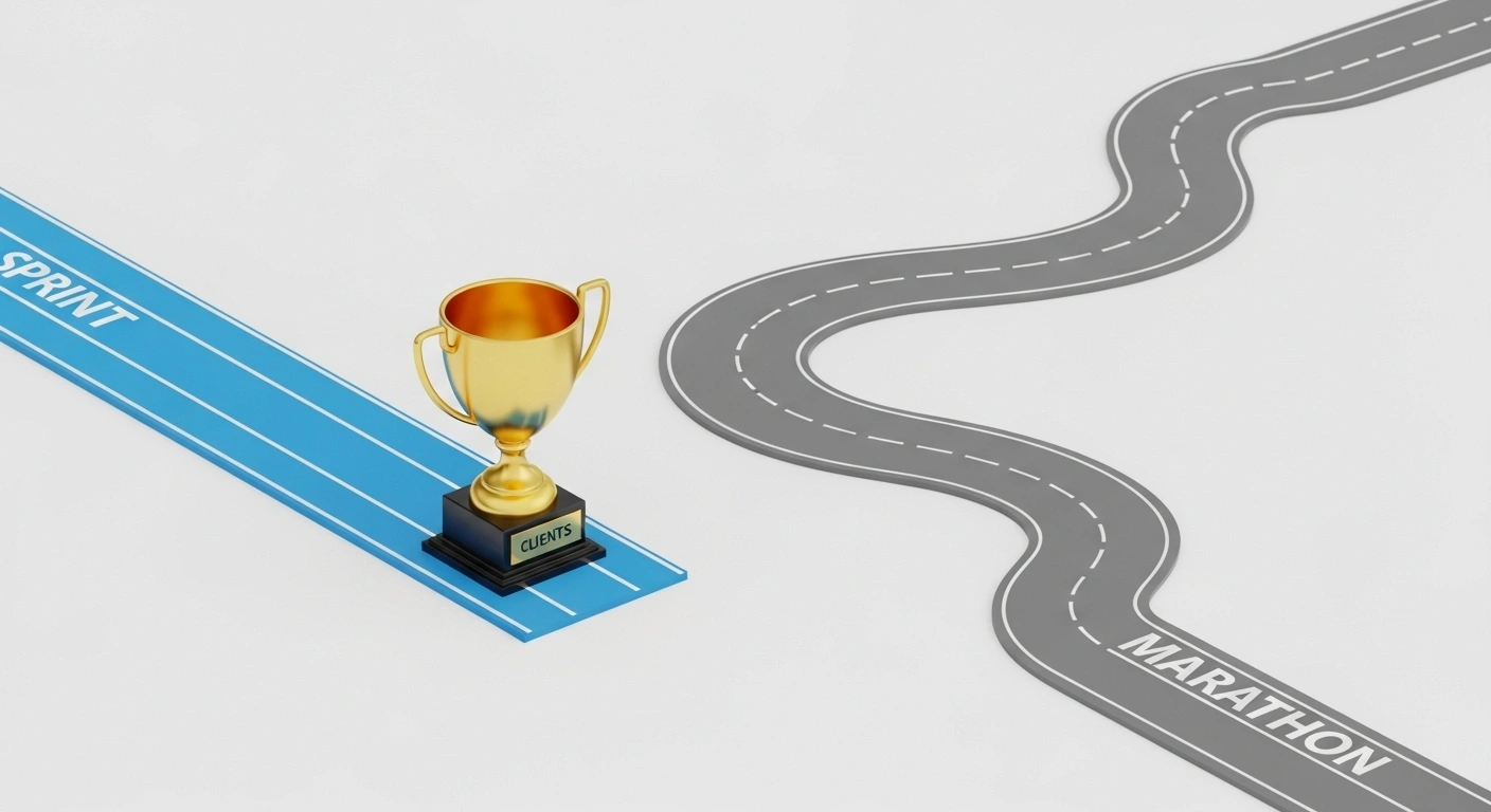 Une piste de sprint courte et directe face à une longue route de marathon sinueuse.