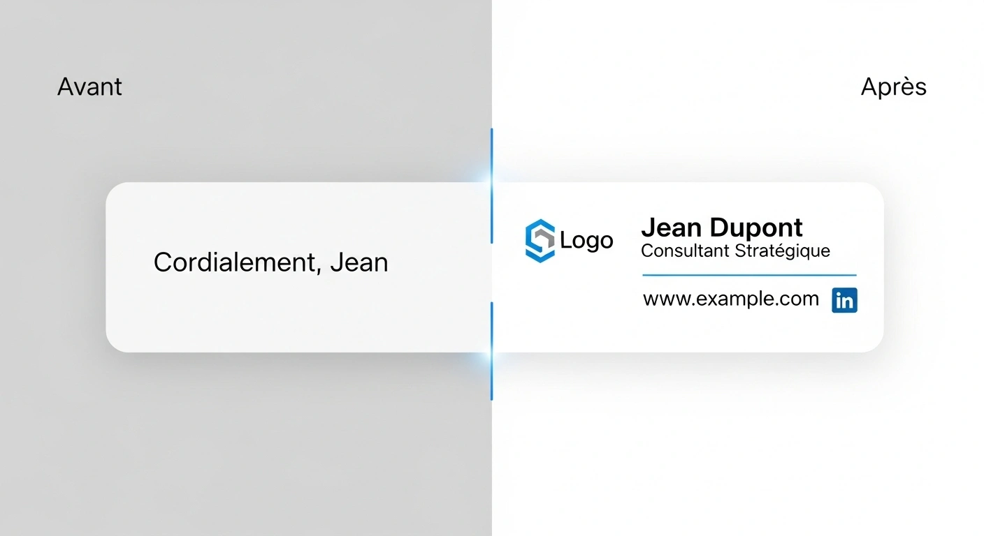 Comparaison entre une signature d'e-mail simple et une signature professionnelle complète