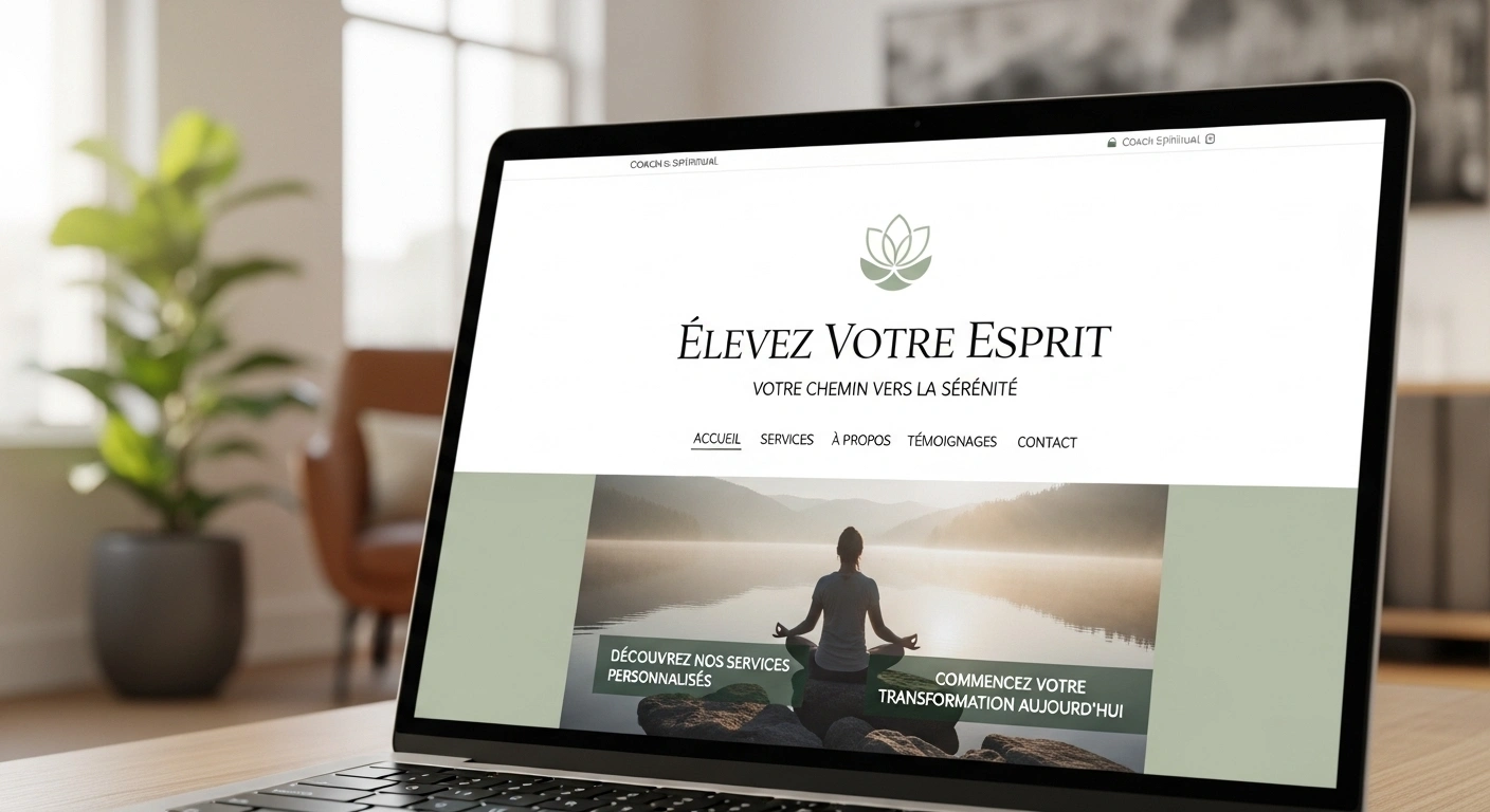 Maquette de site web épurée et professionnelle sur un ordinateur portable, symbolisant une structure claire.