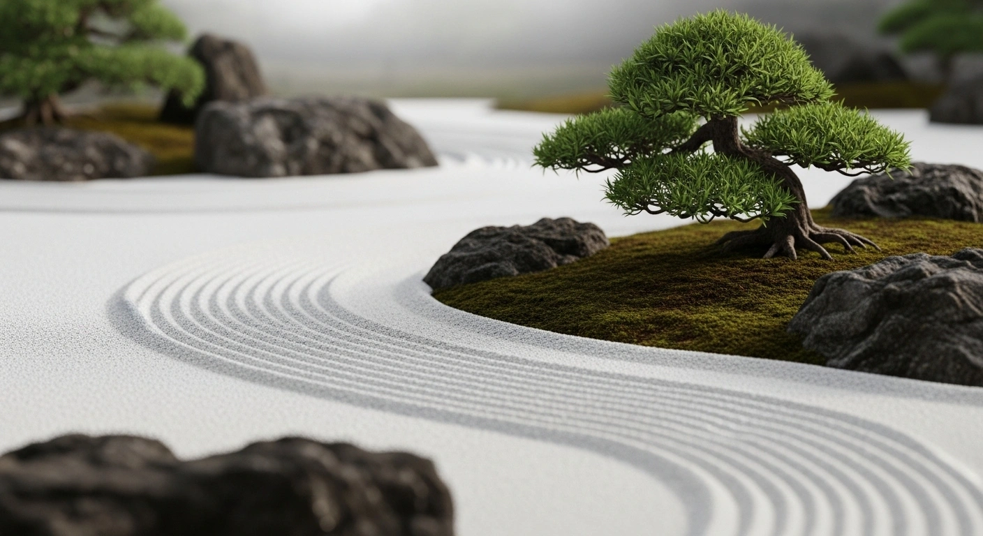 Un chemin clair et balisé serpentant à travers un paysage serein, représentant un parcours client guidé.