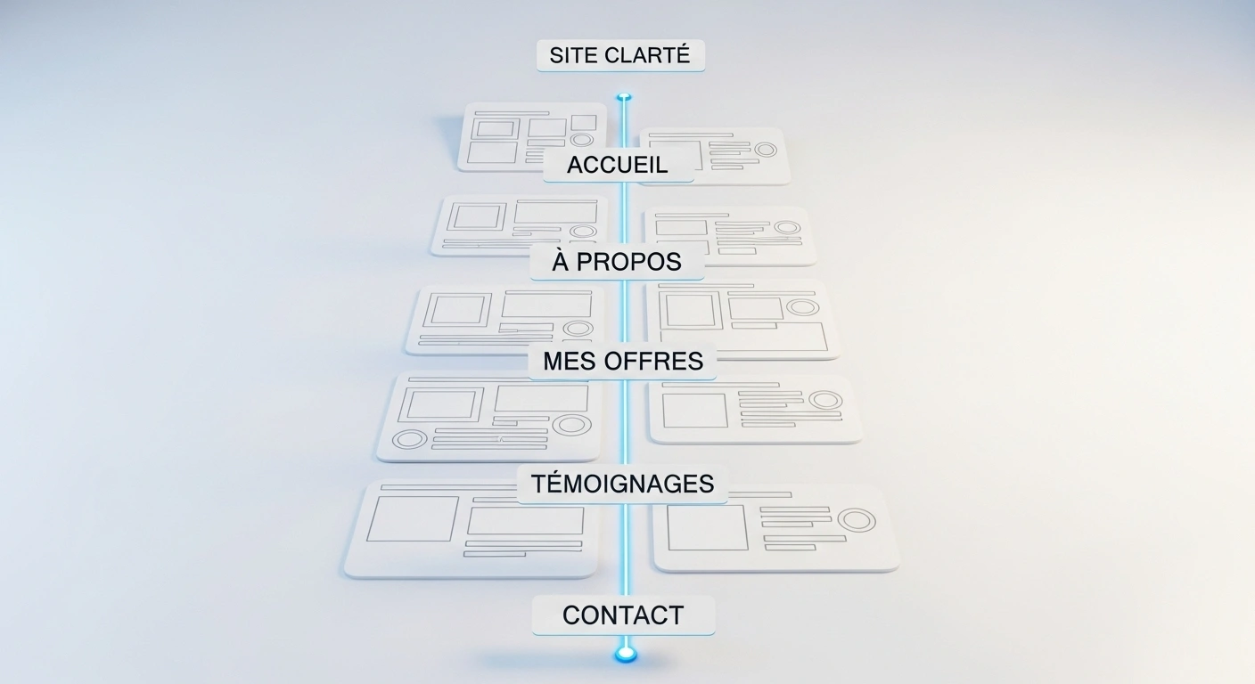 Structure claire d'un site web 'one-page' montrant un chemin guidé pour le visiteur