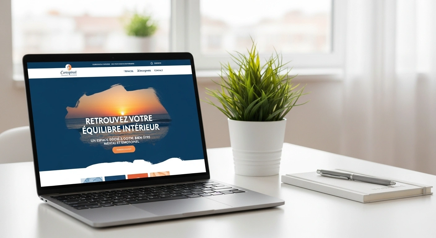 Maquette d'un site web au design unique et cohérent sur un ordinateur, résultat de l'approche Tailwind CSS.