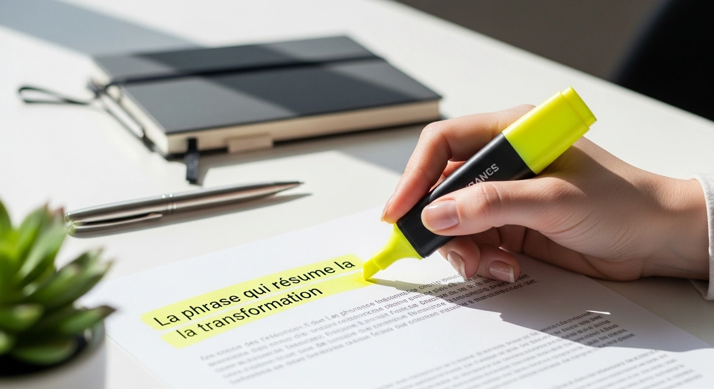 Citation de témoignage client mise en valeur sous un projecteur symbolique