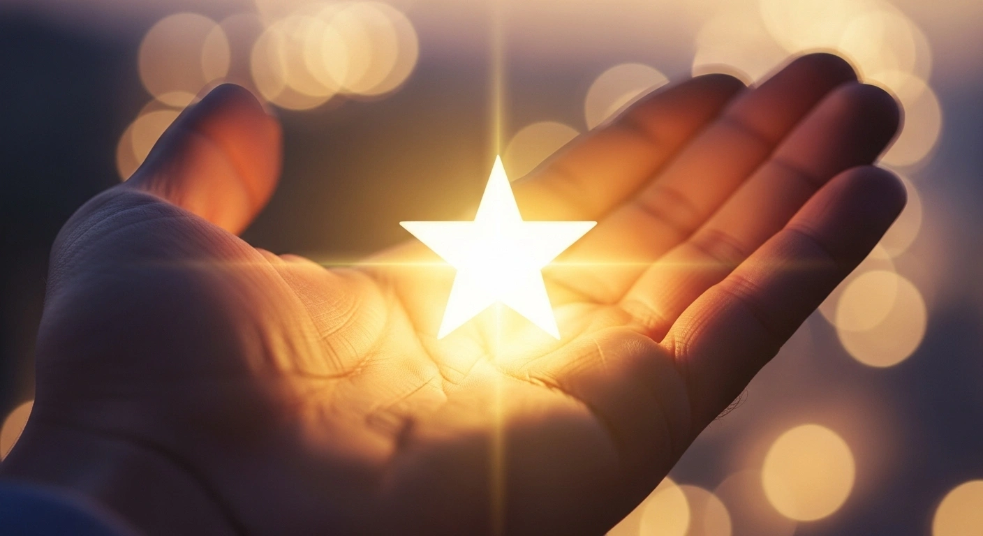 Une main tendant une étoile de satisfaction client, symbolisant le résultat d'un bon témoignage.
