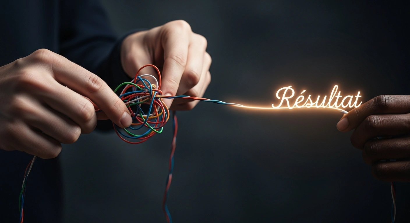 Schéma illustrant la traduction d'un jargon complexe en une solution simple et claire