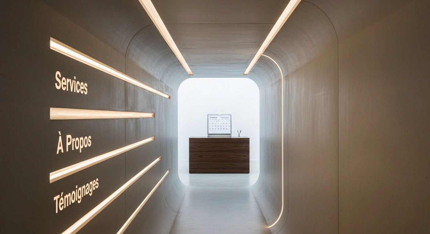 Un faisceau de lumière guidant un utilisateur à travers un tunnel vers un objectif de conversion.