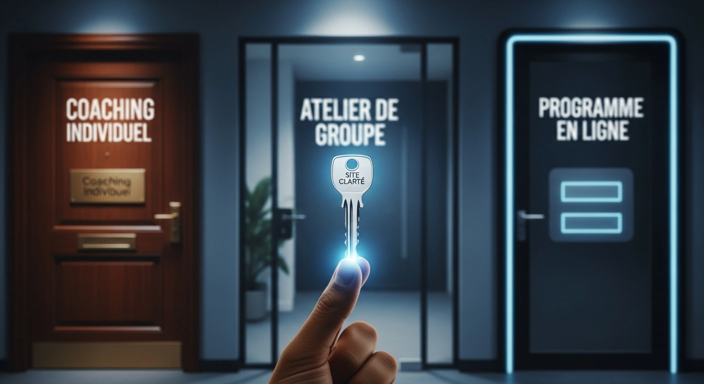 Une clé 'Site Clarté' ouvrant plusieurs portes, symbolisant la polyvalence de l'outil