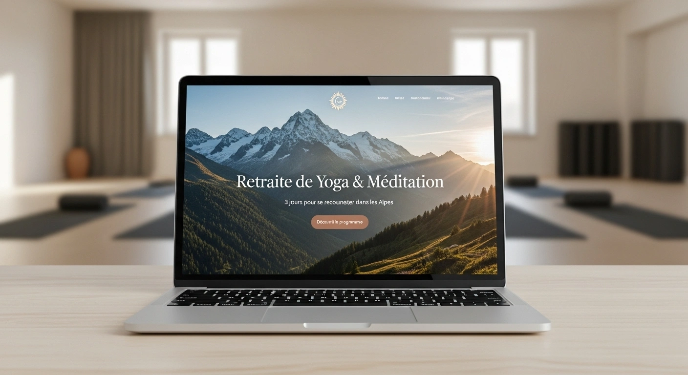 Page d'un site web montrant un événement de yoga, illustrant une plateforme communautaire.