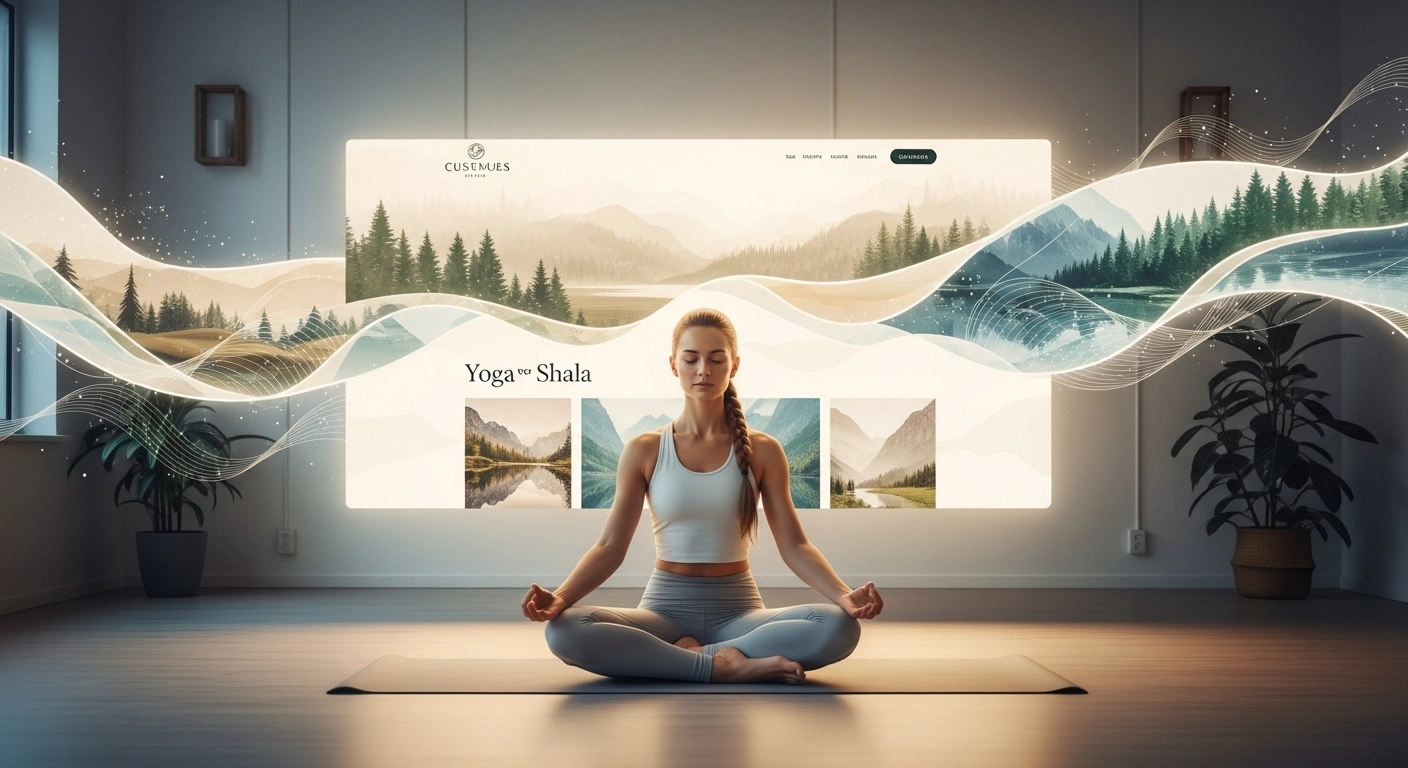 Prof de yoga créant l'ambiance unique de son studio virtuel sur son site web