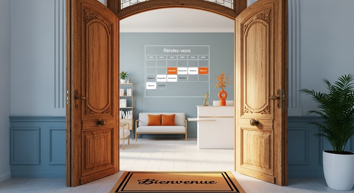 Porte d'entrée d'un site web menant vers un planning de réservation organisé