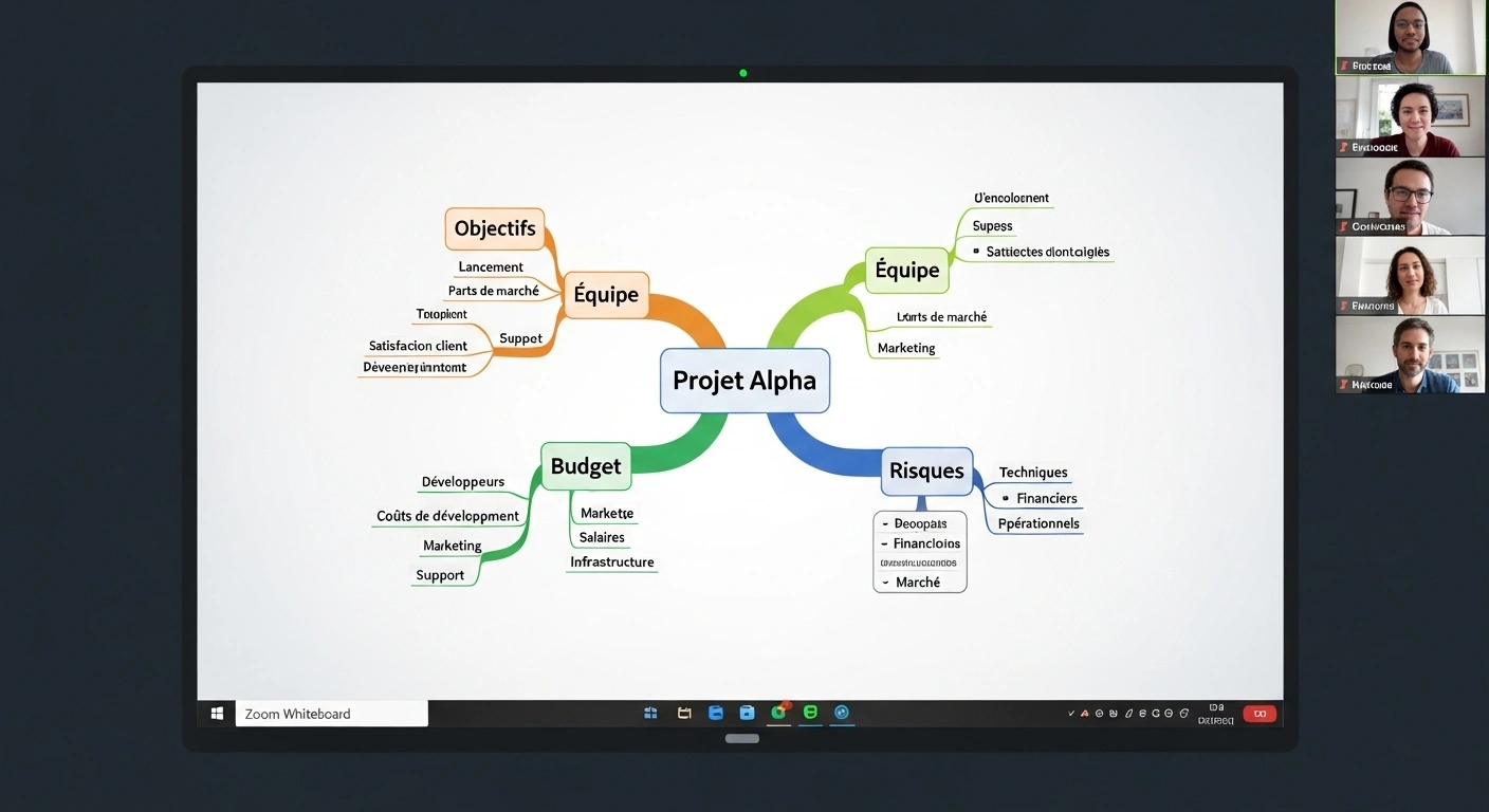 Tableau blanc collaboratif sur Zoom avec des post-it virtuels et des idées co-créées