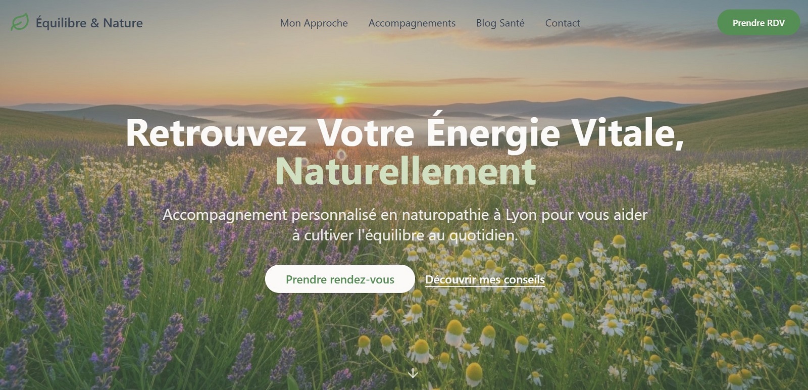 Mockup du site web Équilibre & Nature sur un ordinateur portable