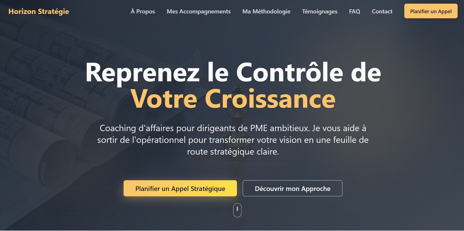 Mockup du site web Horizon Stratégie sur un ordinateur portable
