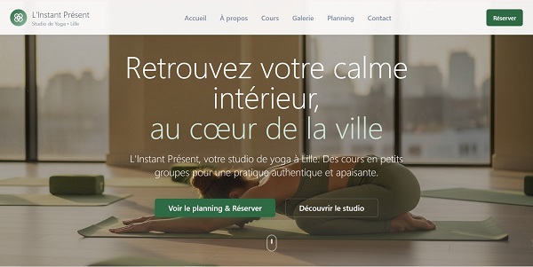 Aperçu du site pour un studio de yoga