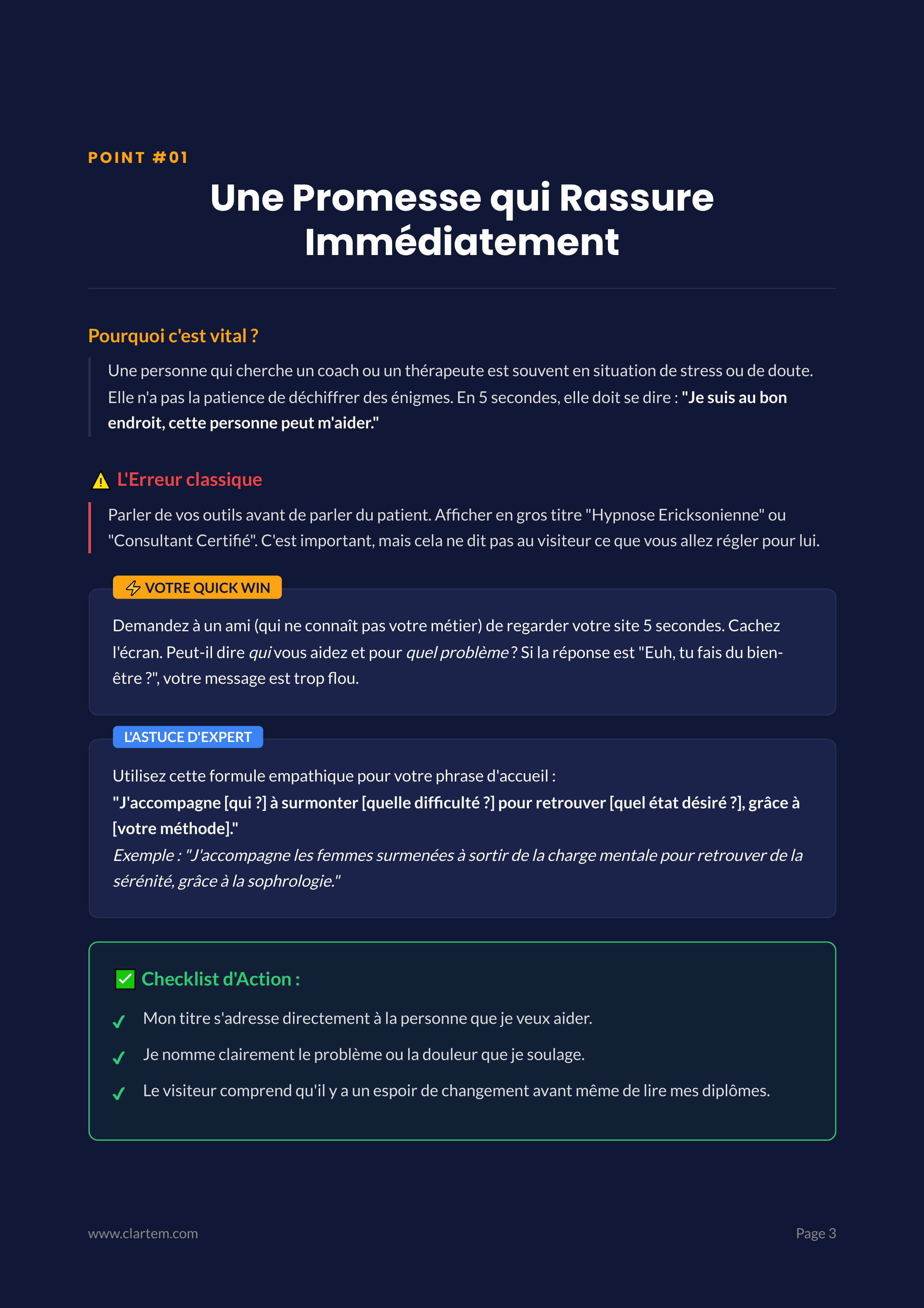 Point 1 – Le Message : Une promesse qui rassure immédiatement